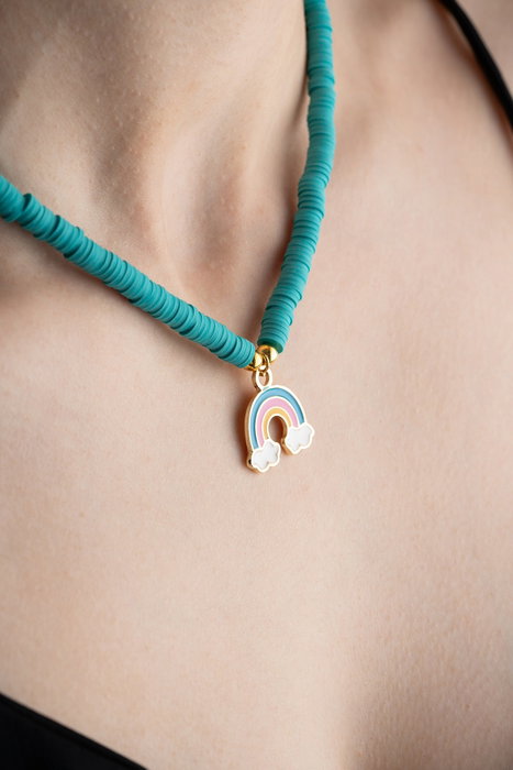 Heliophilia Silver Collar KL-0865 Multicolor con Colgantes Arco Iris y Piedra